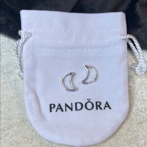 PANDORA Silver Crescent Moon Stud Earrings - Silver